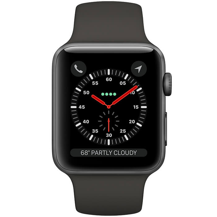 ساعت مچی هوشمند اپل واچ ۳ 38 میلیمتر آلومینیومی خاکستری با بند لاستیکی خاکستری