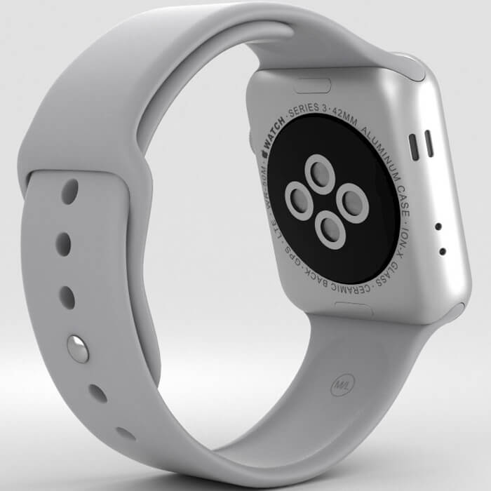 ساعت مچی هوشمند اپل واچ ۳ ۴۲ میلیمتر نقره ای با بند لاستیکی نقره ای