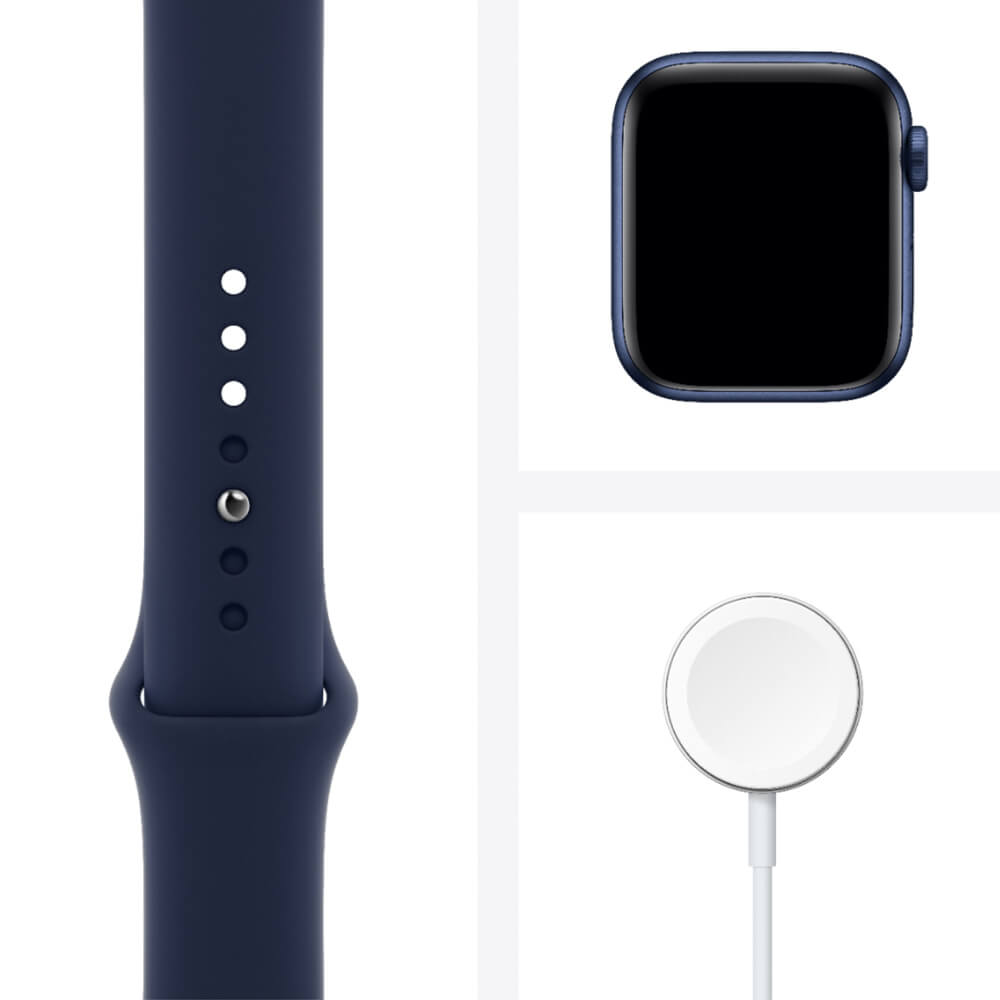 ساعت مچی هوشمند اپل واچ 6 44 میلیمتر آبی با بند لاستیکی آبی
