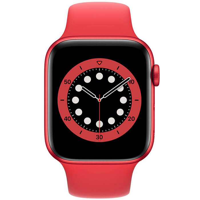 ساعت مچی هوشمند اپل واچ 6 44 میلیمتر قرمز با بند لاستیکی قرمز