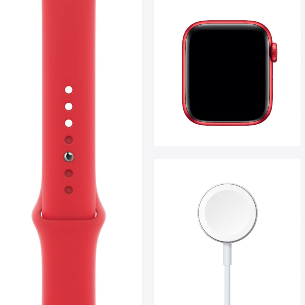 ساعت مچی هوشمند اپل واچ 6 44 میلیمتر قرمز با بند لاستیکی قرمز