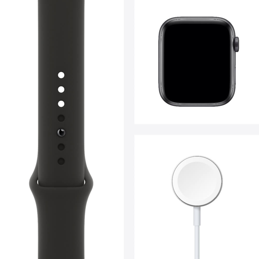ساعت مچی هوشمند اپل واچ سری 6 44 میلیمتر آلومینیومی خاکستری با بند لاستیکی مشکی