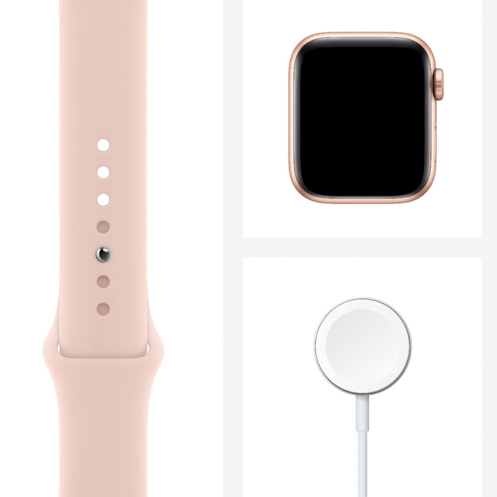 ساعت مچی هوشمند اپل واچ SE اندازه 40 میلیمتر آلومینیومی رزگلد با بند لاستیکی صورتی