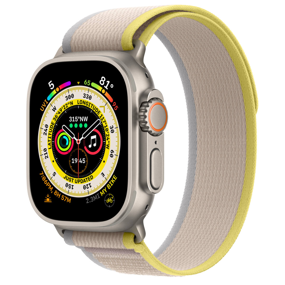 ساعت مچی هوشمند اپل واچ الترا 49 میلیمتری تیتانیوم با بند Yellow/Beige Trail Loop