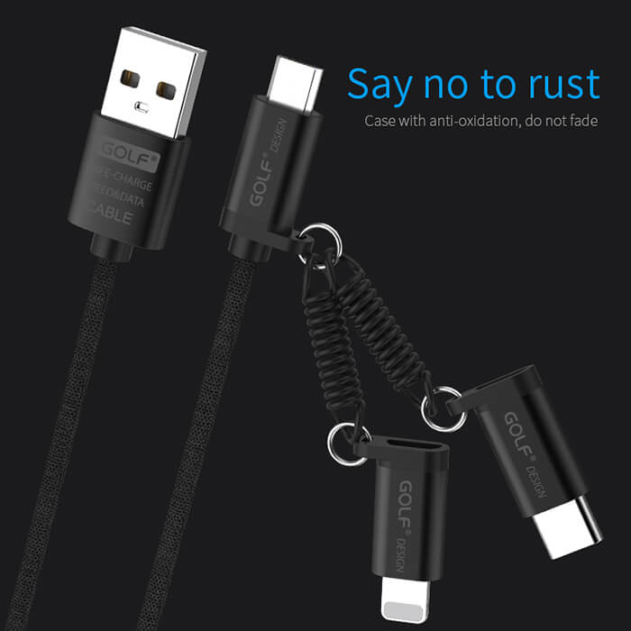 کابل شارژ  USB به لایتنینگ/ USB-C/ MicroUSB گلف GC-51 طول 1 متر