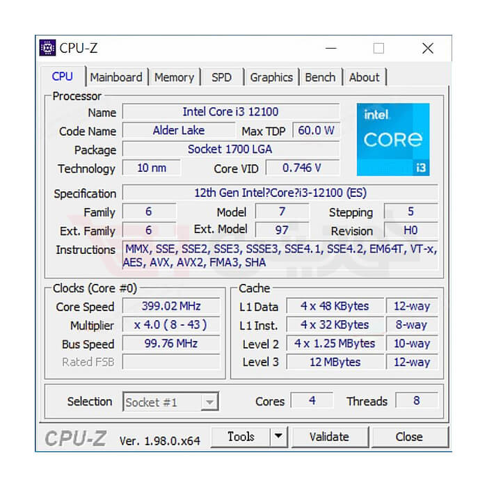 پردازنده اینتل Alder Lake Core i3-12100 بدون جعبه