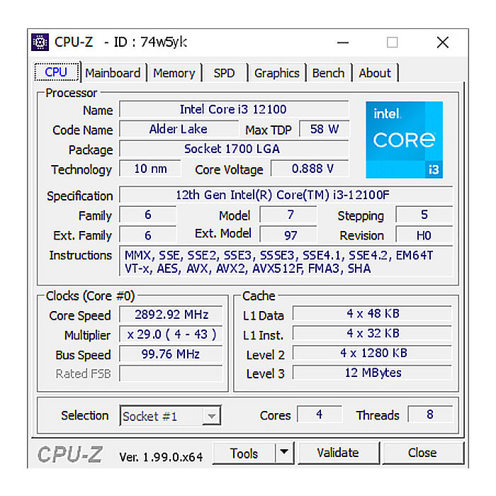 پردازنده اینتل Alder Lake Core i3-12100F بدون جعبه