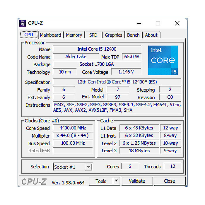 پردازنده اینتل Alder Lake Core i5-12400F با جعبه