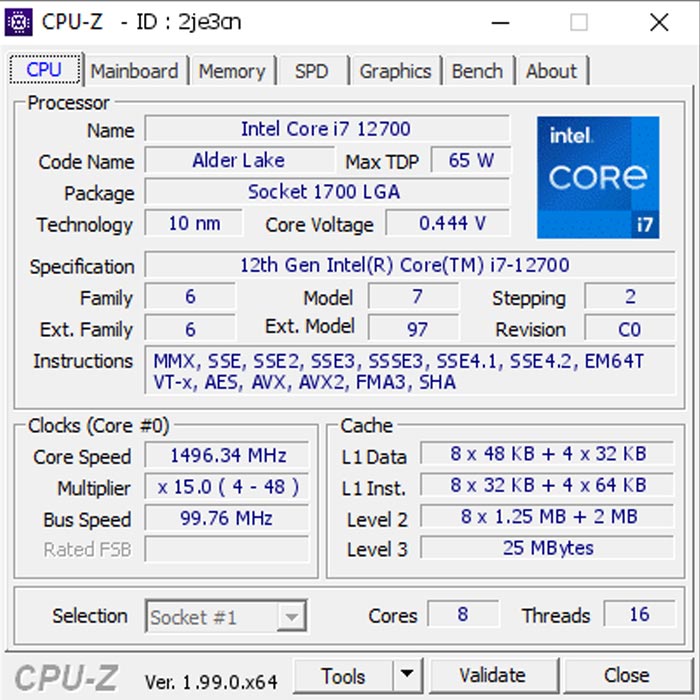 پردازنده اینتل Alder Lake Core i7-12700 بدون جعبه