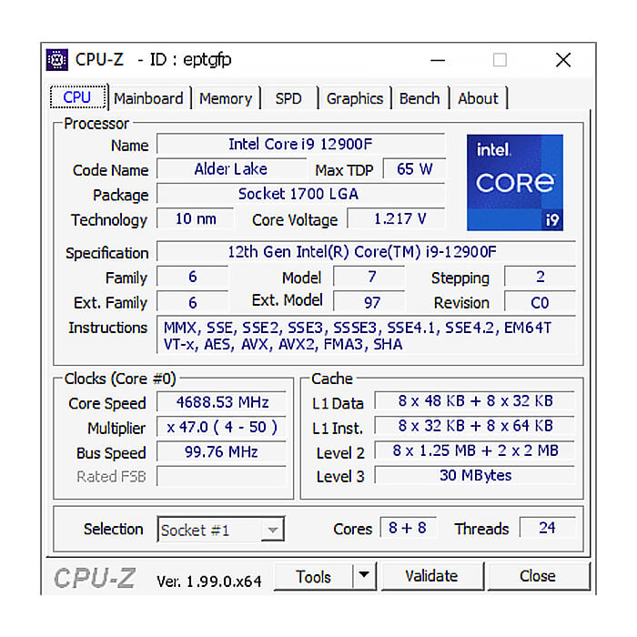 پردازنده اینتل Alder Lake Core i9-12900F با جعبه