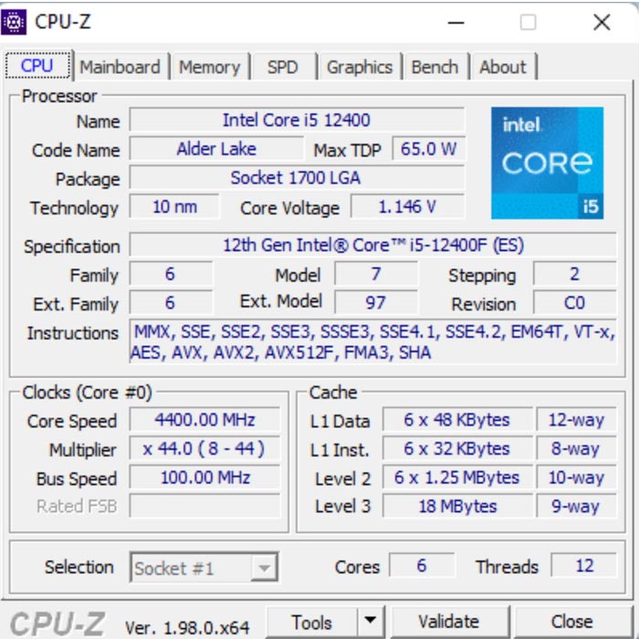 پردازنده اینتل Alder Lake Core i5-12400 بدون جعبه