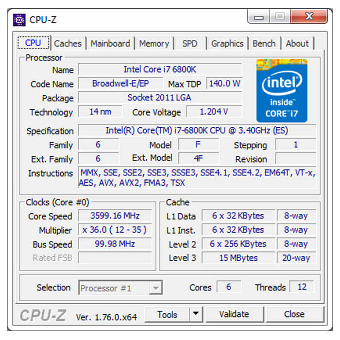 پردازنده اینتل سری Broadwell-E مدل Core i7-6800K