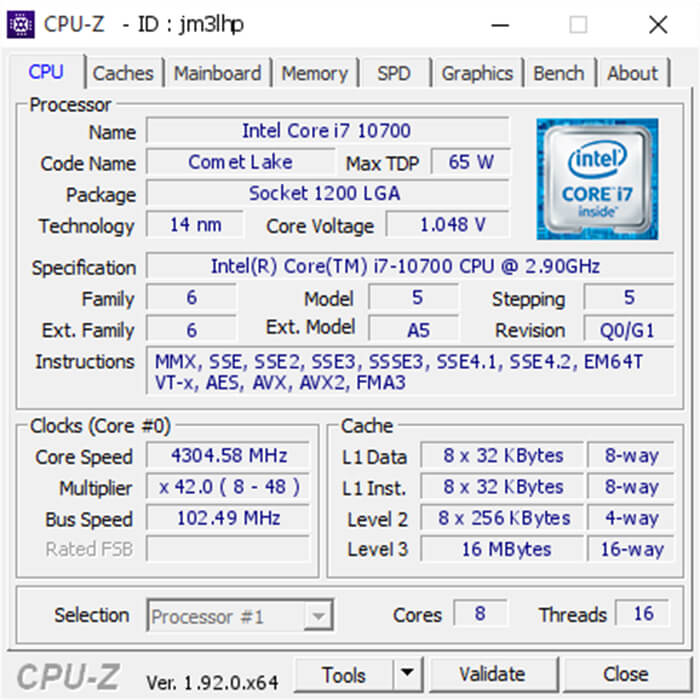 پردازنده اینتل سری Comet Lake مدل Core i7-10700