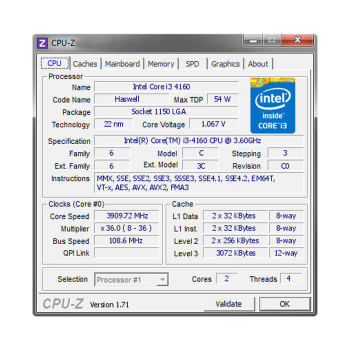 پردازنده اینتل سری Haswell مدل Core i3-4160