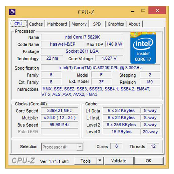 پردازنده اینتل سری Haswell-E مدل Core i7-5820K