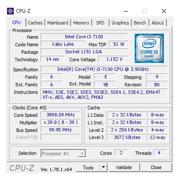 پردازنده اینتل سری Kaby Lake مدل Core i3-7100