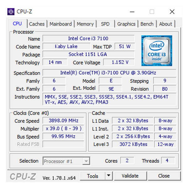 پردازنده اینتل سری Kaby Lake مدل Core i3-7100