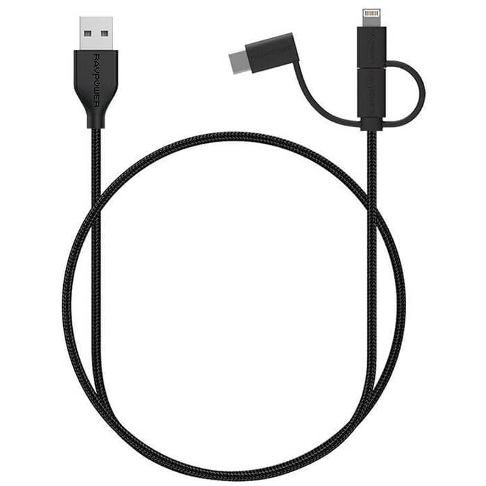 کابل تبدیل USB به لایتنینگ/ USB-C/ microUSB راو پاور RP-CB021 طول 1 متر