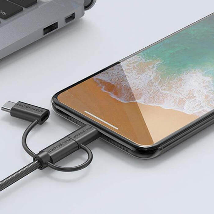 کابل تبدیل USB به لایتنینگ/ USB-C/ microUSB راو پاور RP-CB021 طول 1 متر