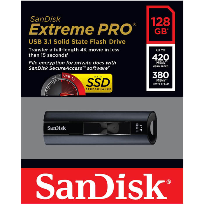 فلش سن دیسک Extreme PRO Solid State ظرفیت 128 گیگابایت