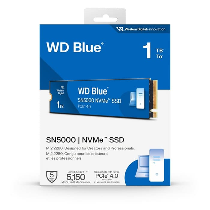 حافظه اس اس دی وسترن دیجیتال آبی SN5000 NVMe WDS100T4B0E M.2 ظرفیت 1 ترابایت